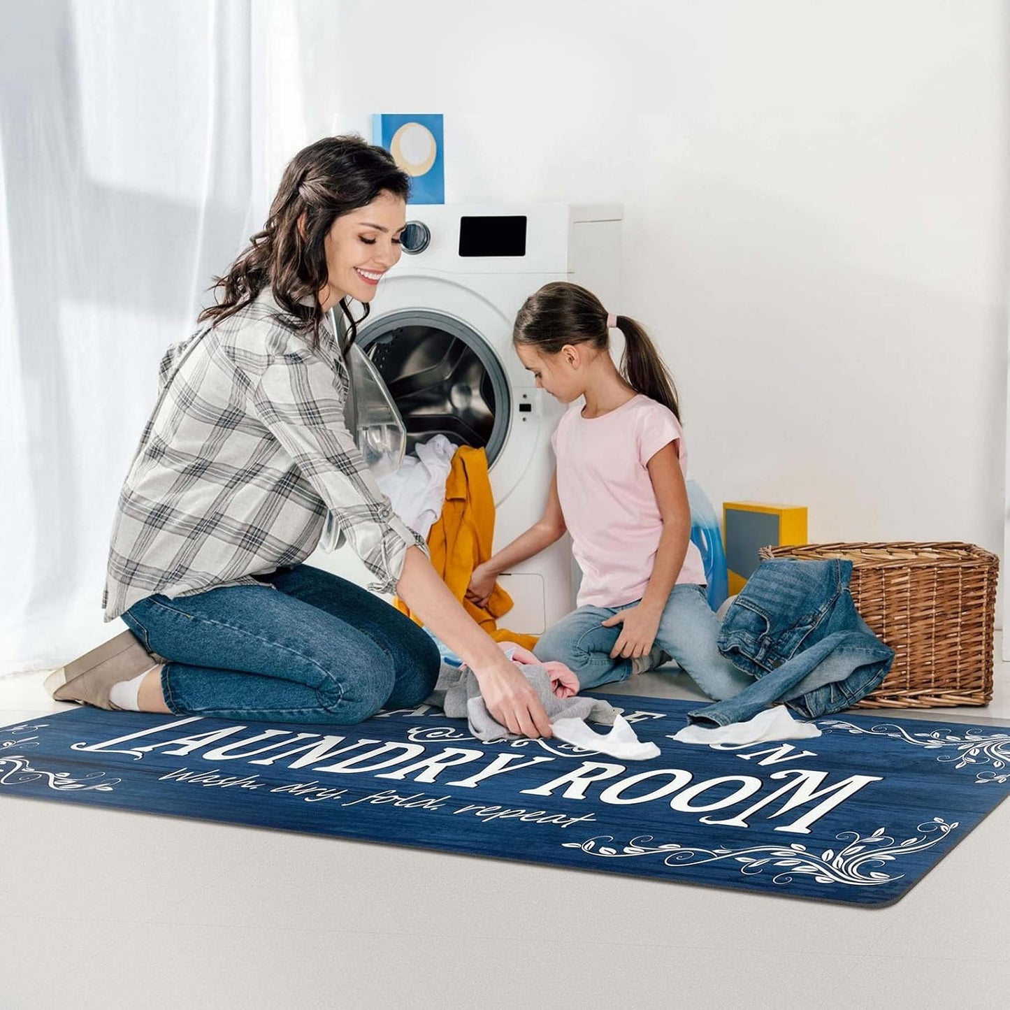 Laundry Room Rug Runner 24"x60", Non Slip Waterproof Mats for Laundry Room Decor, Washable Floor Rug for Mudroom, Navy