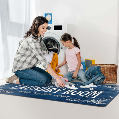 Laundry Room Rug Runner 24"x60", Non Slip Waterproof Mats for Laundry Room Decor, Washable Floor Rug for Mudroom, Navy