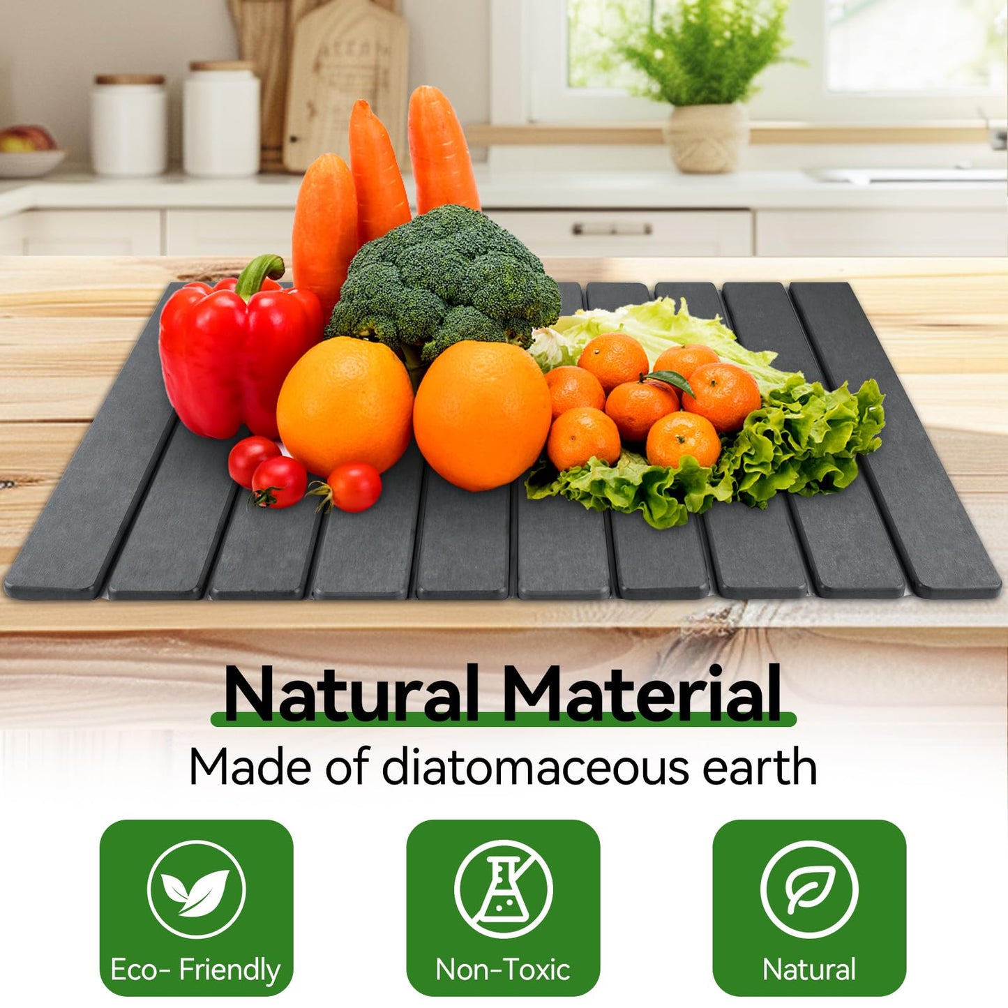 Large Stone Drying Mat for Kitchen Counter, 24"x16" Collapsible Diatomaceous Earth Drying Mat, Instant Absorbent Dish Drying Pad, Stone Drying Rack Space Saver Drying Board for Kitchen Sink, Gray