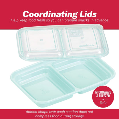 GoodCook 2-Compartment Food Storage Container Set with Snap-Shut Lids, Reusable Divided Snack Containers with Lids, Set of 10, Blue
