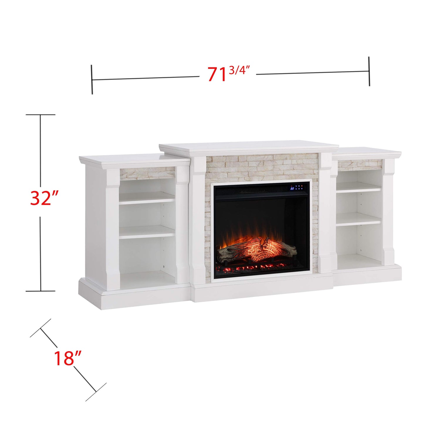 SEI Furniture Gallatin Faux Stone Electric Fireplace with Bookcases, New White