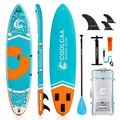 COOLCAA Mermaid 11'6" Inflatable Stand-Up Paddle Board, 460Lbs Capacity SUP Board with 34'' Extra Wide, Fishing Paddleboard with Accessories & Bag for Adults Youth (Seabed)