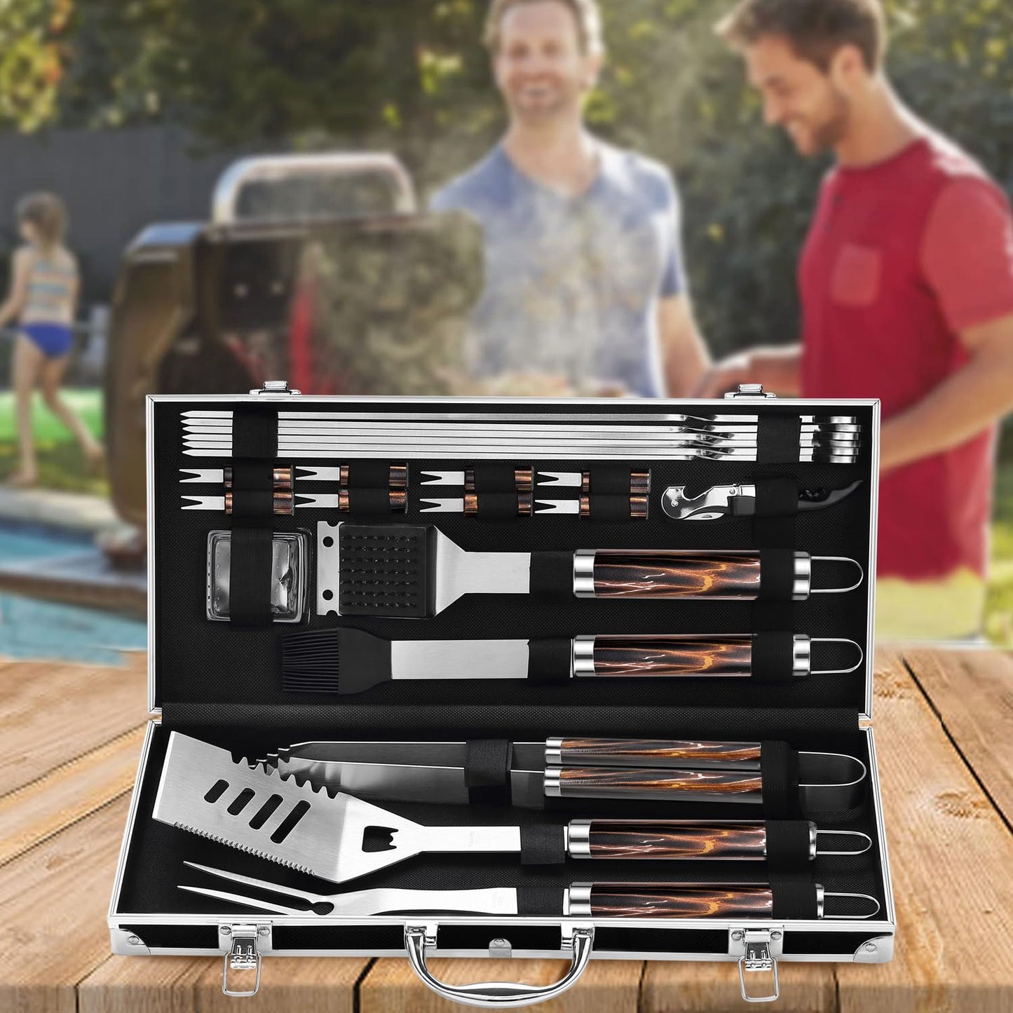 Grilljoy BBQ Accessories Grill Tools Set - 22PCS Stainless Steel Barbecue Grill Accessories for Outdoor Grill with Black Aluminum Case - Christmas Grilling Gifts for Men & Dad -Grill Tools Kit