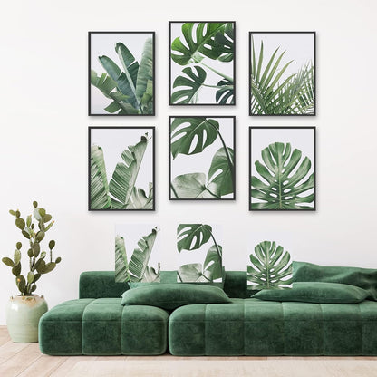 Botanical Wall Art Prints Set of 6, Tropical Leaves Decor Canvas Prints for Wall Decor, Green Wall Art Posters Set for