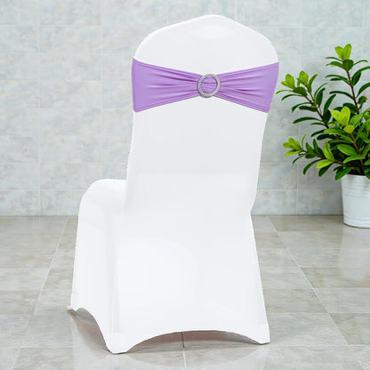 MDS Premium Spandex Chair Sashes - Stretchy Bow Covers with Buckle Slider | 25-Pack in Lavender