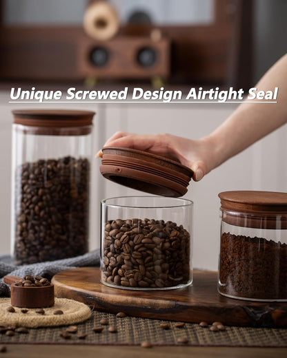 17 oz Sets 2 Coffee Canister with Scoop and Wooden Lids, Airtight Glass Coffee Beans Storage Container of for Ground