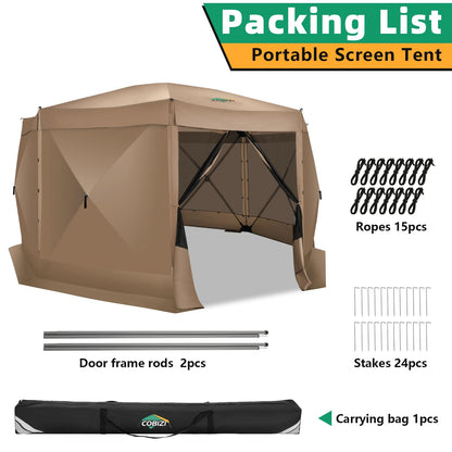 COBIZI 15x15FT Pop Up Gazebo Screen Tent Screen House for Camping, Screen Room with Mosquito Netting, Hub Tent Instant Screened Canopy with Carrying Bag and Ground Stakes, Khaki