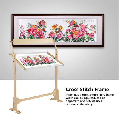 ntumLeap Cross Stitch Frame Adjustable Embroidery Stand, Wooden Frame Cross Stitch Floor Stand 360° Rotated Needlework Stand Holder Lap Table Craft Sewing Tool with Scroll Frame