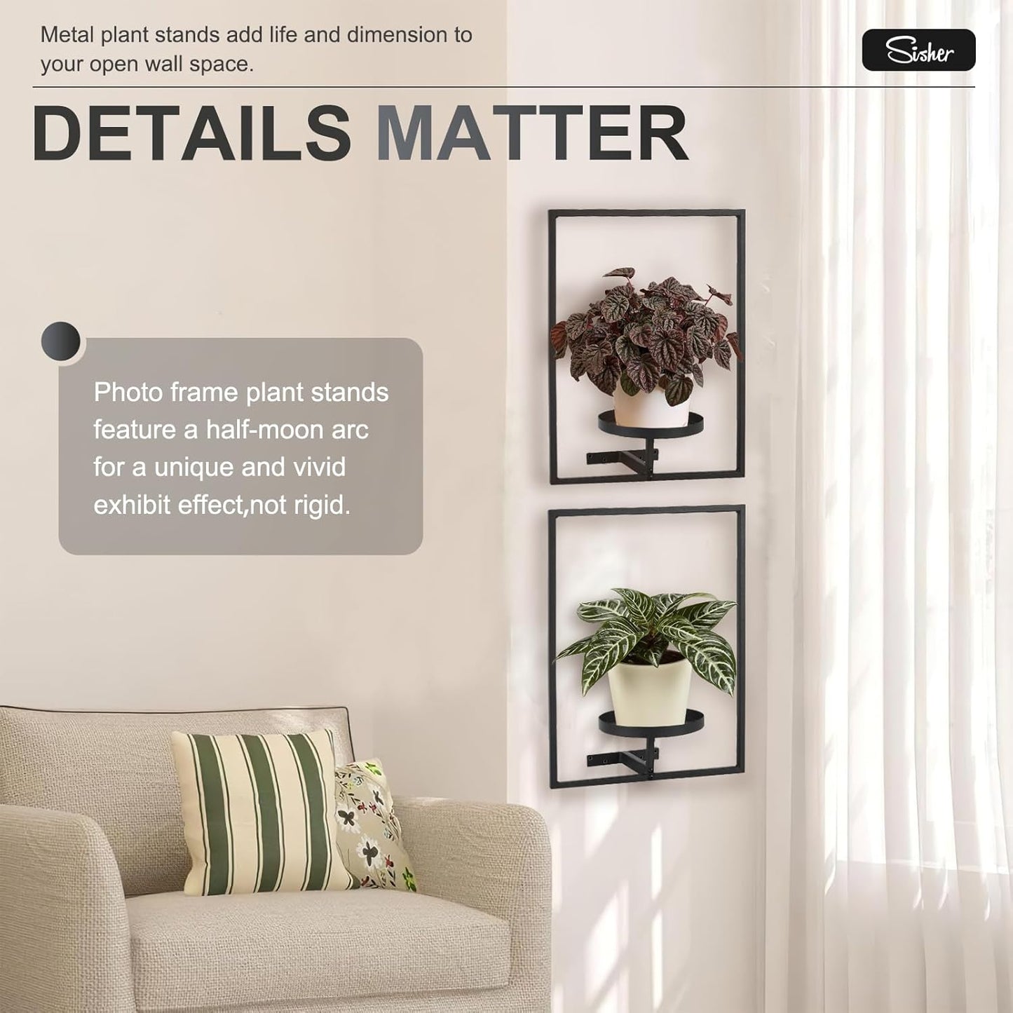 3-pack) Sisher Plant Stand Indoor Outdoor,Window Plant Shelf Picture Frame Wall Plant Stand Metal Wall Plant Shelf Ease