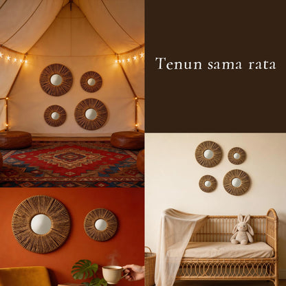 4-Piece Round Wall Decor,Woven Wall Baskets Set, Boho Hanging Baskets Wall Art, Hand Woven Wall Baskets for Living Room Bedroom, Home Decoration