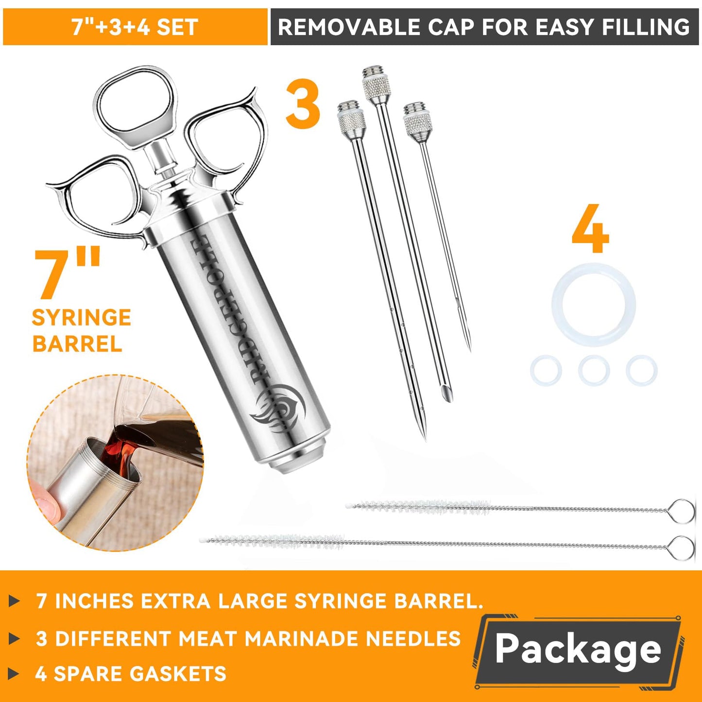 RIDGEPOLE Meat Injector, Marinade Injector with 3 Marinade Needles,Turkey Injector Syringe,2oz Large Capacity,Mother's Day Gifts for Mom Dad Husband Him,304 Stainless Steel for Meats,Beef,Turkey