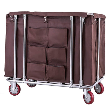 WANGKENSU Commercial Heavy Duty Large Laundry Hamper Sorter Cart with 6 Cloth Bag & 5 Inch Wheels, Stainless Steel & Oxford Cloth, Max Load 150kg (Blue) (Brown)