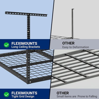 FLEXIMOUNTS 3x4 Overhead Garage Storage Rack - Heavy-Duty Adjustable Ceiling Organizer, 275lbs Capacity, Black