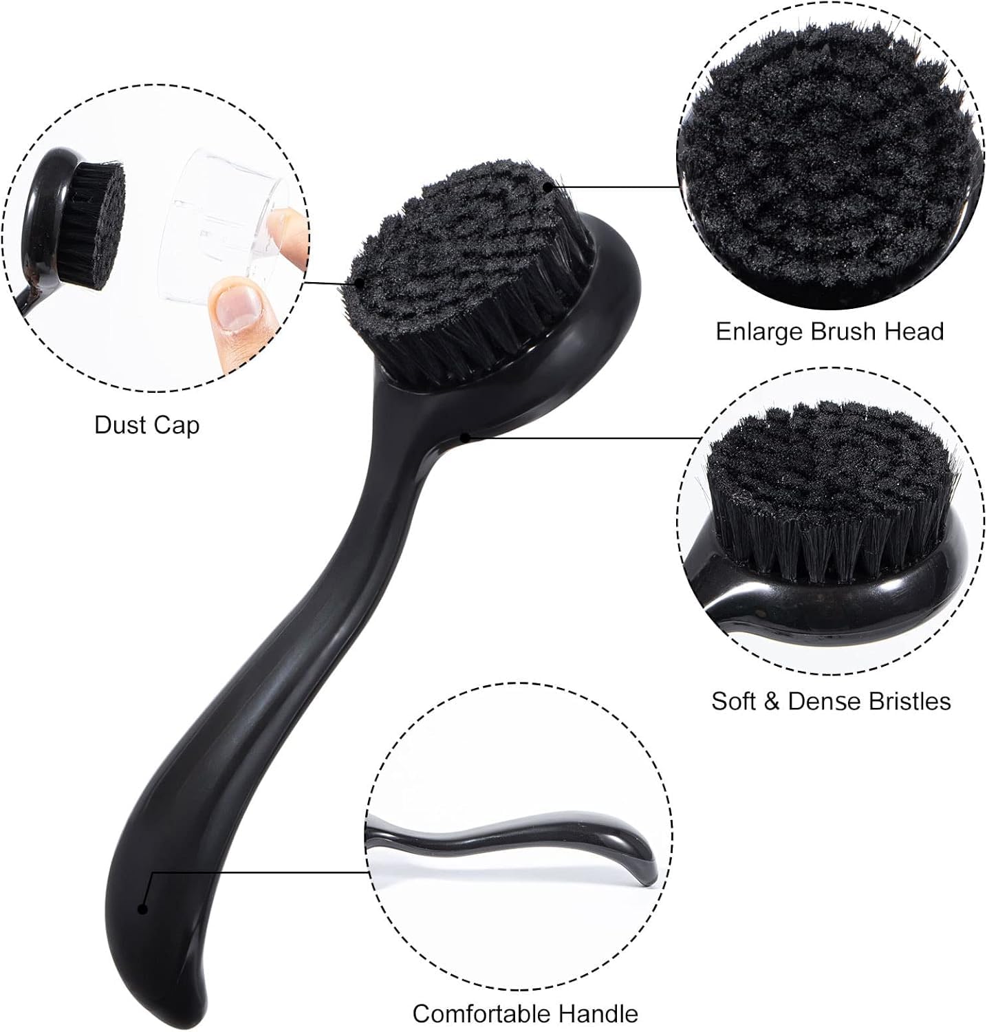 2 Pcs Large Facial Cleansing Brush, Face Brush Cleanser, Upgraded Soft Exfoliating Face Wash Brush Face Scrubber for Skincare, Black Charcoal Bristles Glitter Handle