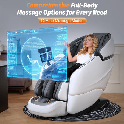 KTENTITO Massage Chair Full Body, 2026 Zero Gravity SL-Track Shiatsu Massage Chairs Recliner with AI Voice, LED Backlight Remote Control, Waist & Calf Heating Phone Controller and Holder G6 White Grey