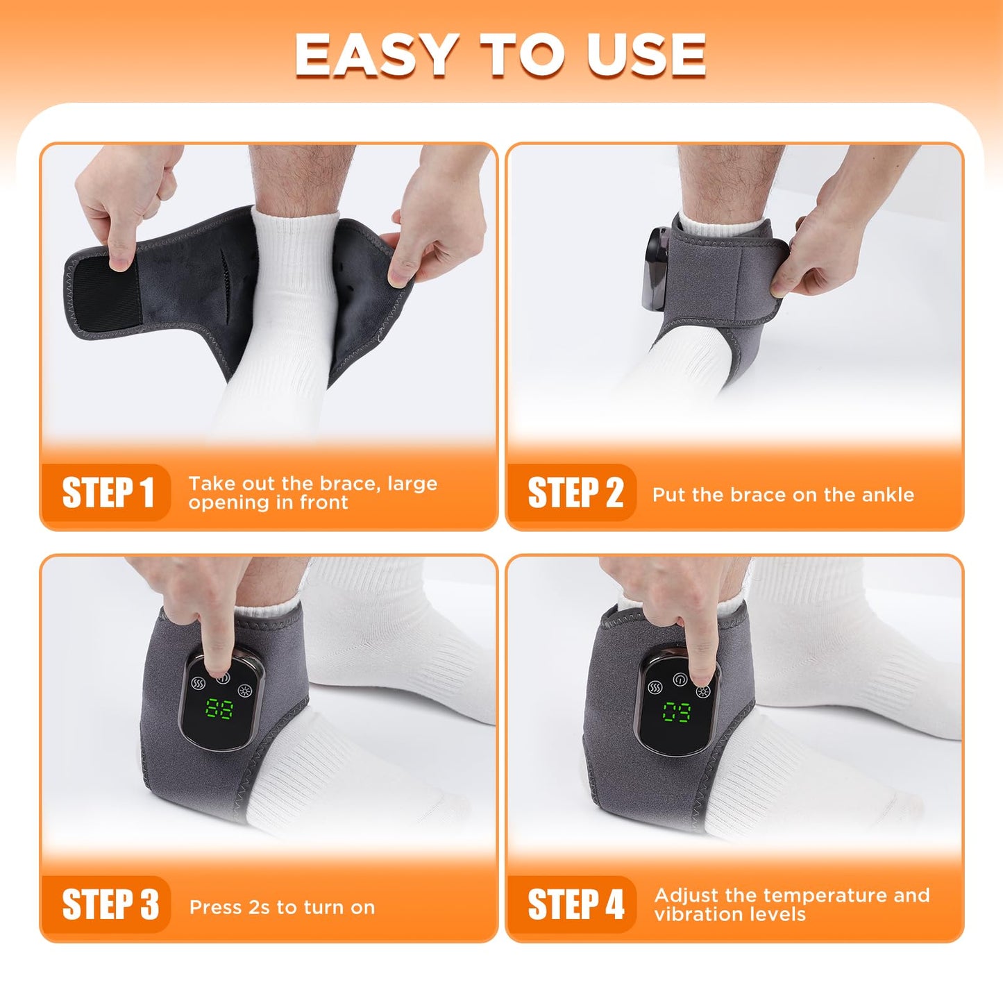 Cordless Ankle Massager with Heat, Ankle Heating Pad, USB Rechargeable Heated Brace Wrap Warmer, 5 Heat Levels, 3 Vibration Modes, Auto Shut Off
