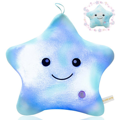 KAHEAUM LED Night Light Star Pillow for Kids Throw Pillow Home Decor Couch Bedroom Office, Cute Stuffed Animals for Girls Plushies Boys Children Toys Daughter Doll Christmas Birthday Gifts White Blue