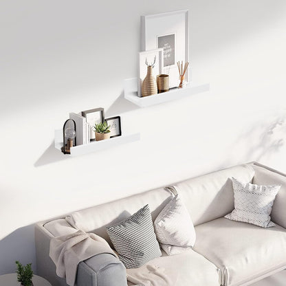 12" Set 2 Muzilife Small Floating Wall Ledge Shelves with Lip - of Wood Floating Shelves - White Wall Mounted Picture