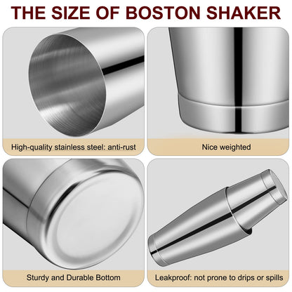 Lallisa 10 Pieces Cocktail Shakers Professional Bar Boston Shaker Set Stainless Steel Martini Shaker Drink Mixer Basic Tools Weighted Shake Metal Can for Bartenders, 18 Oz, 28 oz(Silver)