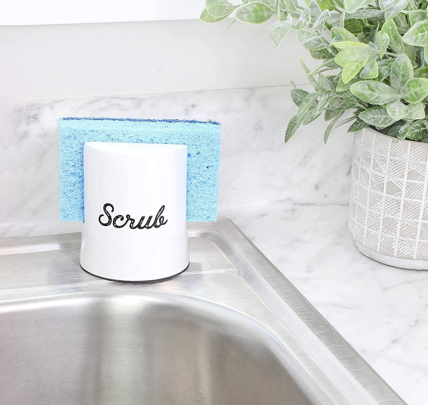 AuldHome Design White Enamel Sponge Holder, Rustic Enamelware Kitchen Sink Accessory