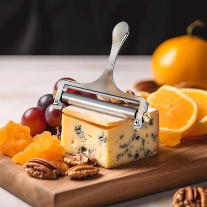 TOPULORS Wire Cheese Slicer Stainless Steel Handheld Cheese Cutter for Mozzarella, Cheddar, Gruyere - with 1 Extra Wire - Adjustable Thickness Cheese Shaver Cheese Slicers for Block Cheese (Silver)