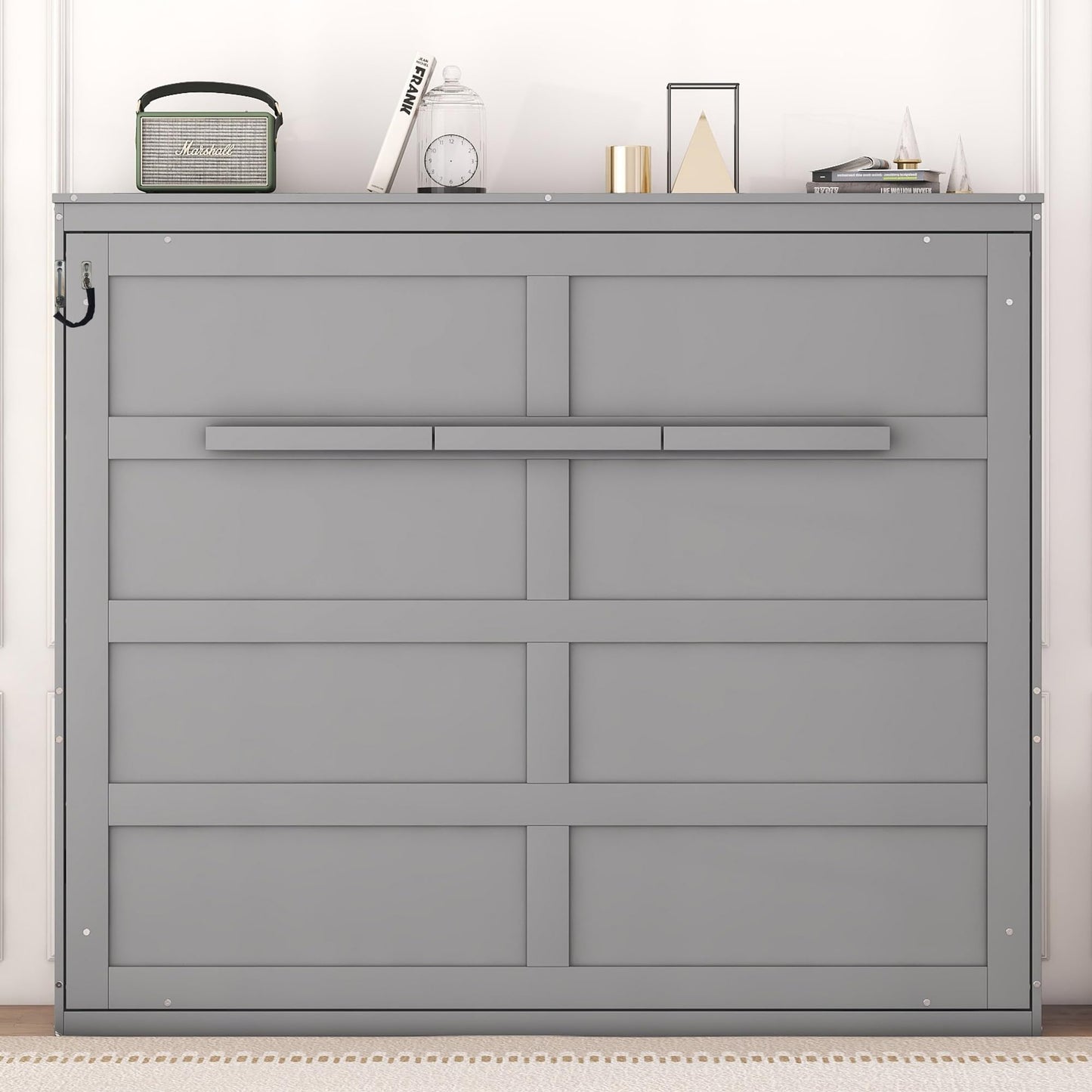Merax Modern Farmhouse Solid Wood Murphy Cabinet Bed, Queen Foldable Wall Bed Frame, No Box Spring Needed/Space Saving, Gray