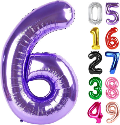Purple Number 6 Balloon - 40 Inch Giant Foil Balloon for 6th Birthday Party Decorations