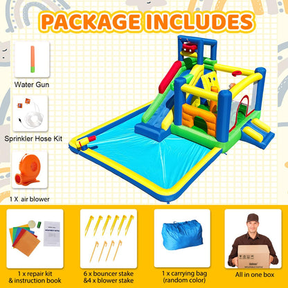 Umbalir 14.3x13.5FT Giant Inflatable Water Slide & Bounce House, 10-in-1 Water Park with Big Splash Pool, Long Slide, Secret Tunnel & Crawl-Through, Kids Backyard Bouncy Castle, Blower Included