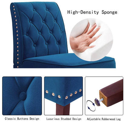DRM'SCUUM Armless Accent Chairs Slipper: 2PCS Tufted Buttons Slipper Chairs Dining Chairs with Nails Decorative Side Chair for Bedroom Living Room Kitchen (Blue)