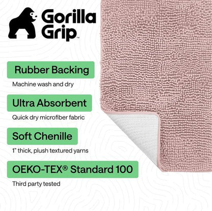 GORILLA GRIP Bath Rug Mat - Soft Chenille Microfiber, Quick-Dry & Washable | 44x26, Dusty Rose