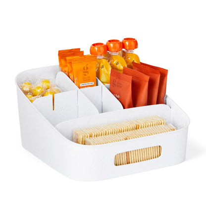 YouCopia ShelfBin Packet Organizer, 4-Tier Stairstep Raised Divided Bin, BPA-Free Storage Caddy for Kitchen Pantry and Cabinet Organization, Tea Bags, Medicine, and More