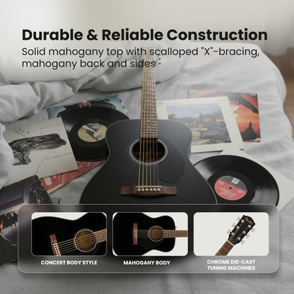 Fender CC-60S Solid Top Concert Acoustic Guitar - Black Bundle with Gig Bag, Tuner, Strap, Strings, Picks, and Austin Bazaar Instructional DVD