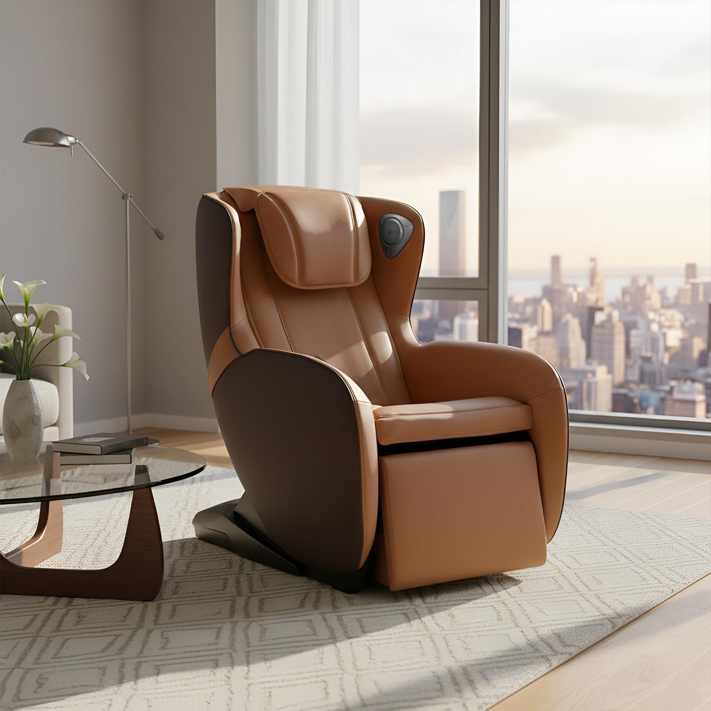 BestMassage Full Body Massage Chair,Speed Adjustment Zero Gravity Massage Ergonomic Armrest Chair with LED Ambient Lighting, Manual Control Panel Bluetooth Music and Movable Casters(Brown)