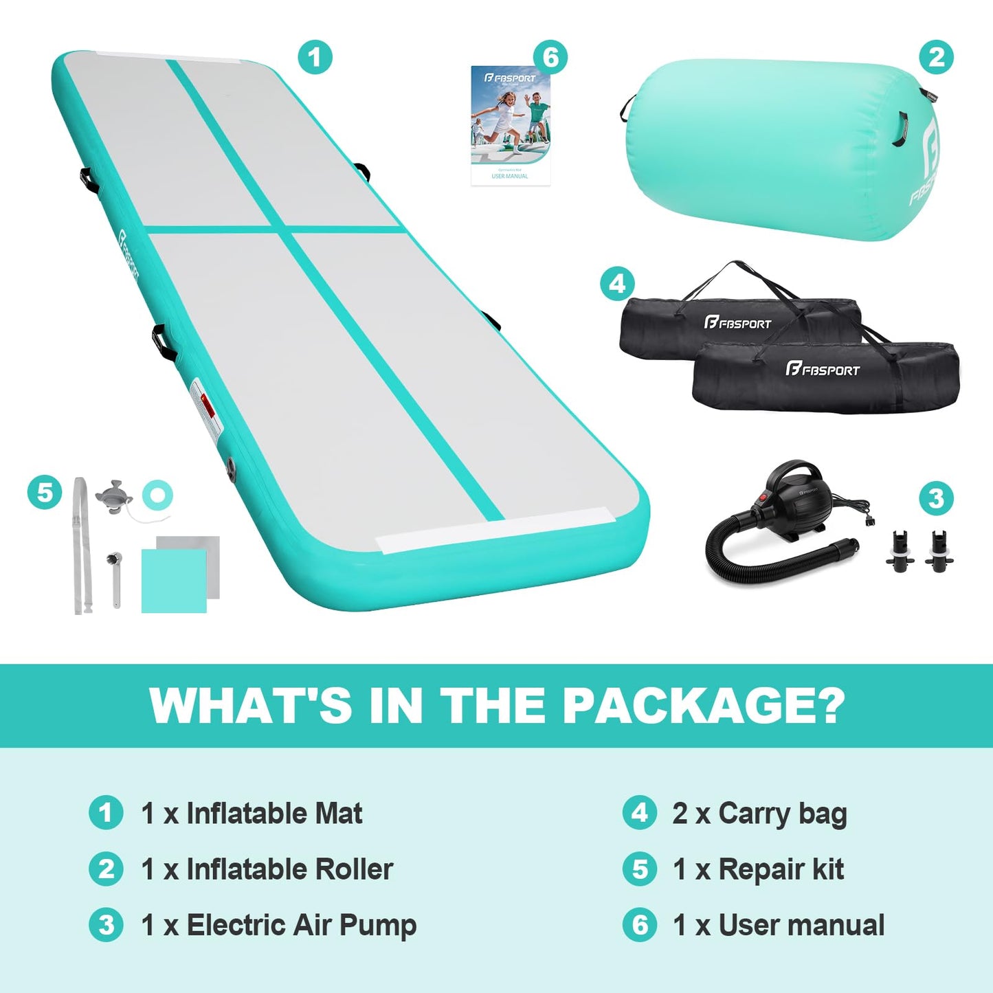Inflatable Air Gymnastics Mat Training Mats 14ft and Air Roller 40x23.6inch with Electric Air Pump for Home Use Cheerleading Outdoor Training Park Yoga Water Beach (Green)