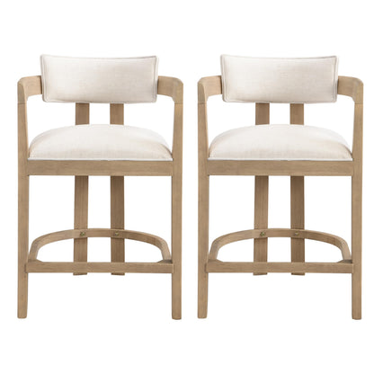 Christopher Knight Home Set of 2 Ryland Modern 26" Counter Height Bar Stools, Fabric Upholstered Counter Stools,Wooden Kitchen Island Armchair with Footrest, Round Backrest, Soft Seating,Beige+Natural