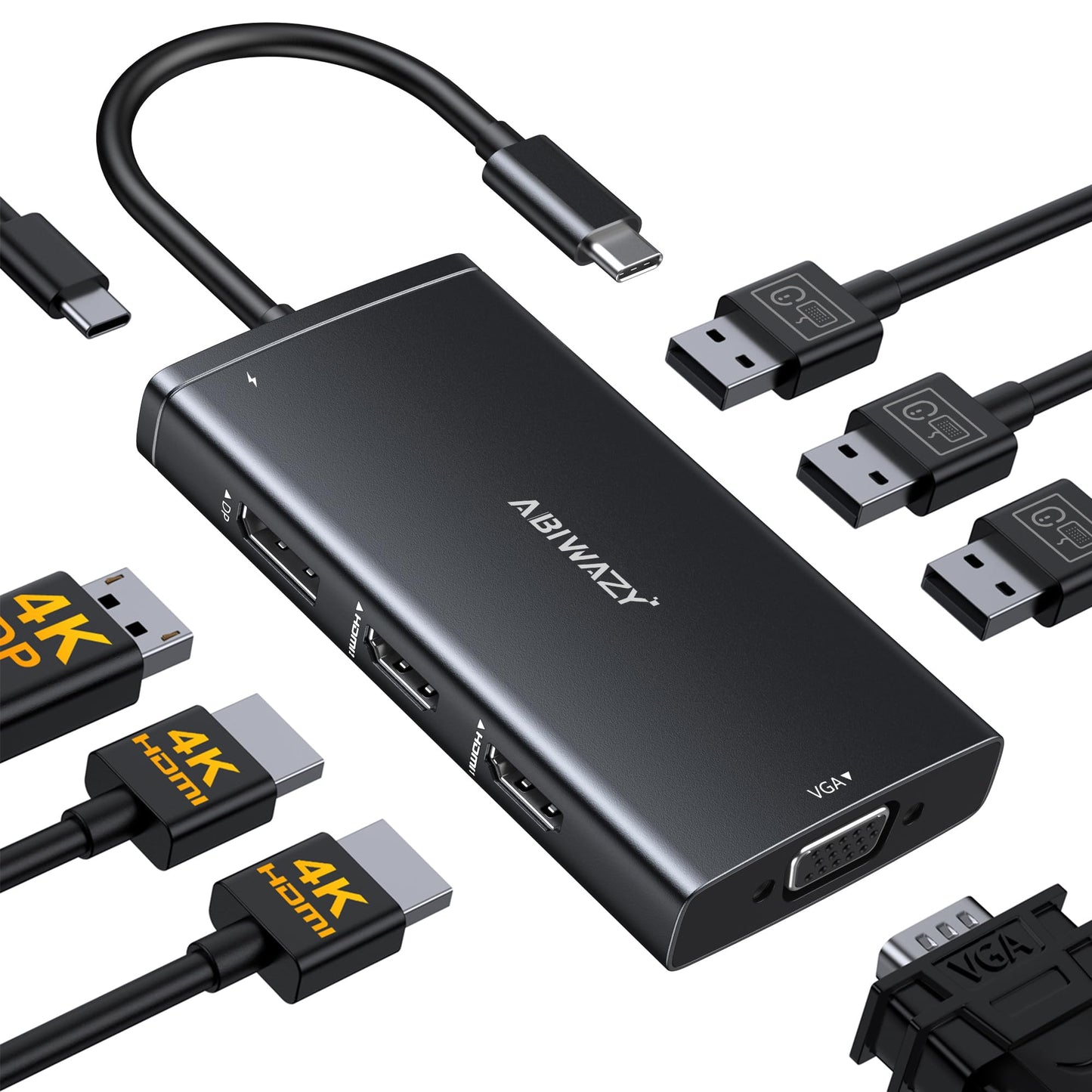 USB C Docking Station Dual Monitor for Dell/HP/Lenovo/Surface Laptop, 14 in 1 Triple Display Hub Multiple Adapter, Dongle with 2 HDMI 4K+VGA+5 Port+100W PD Charger+Ethernet+SD/TF+Audio