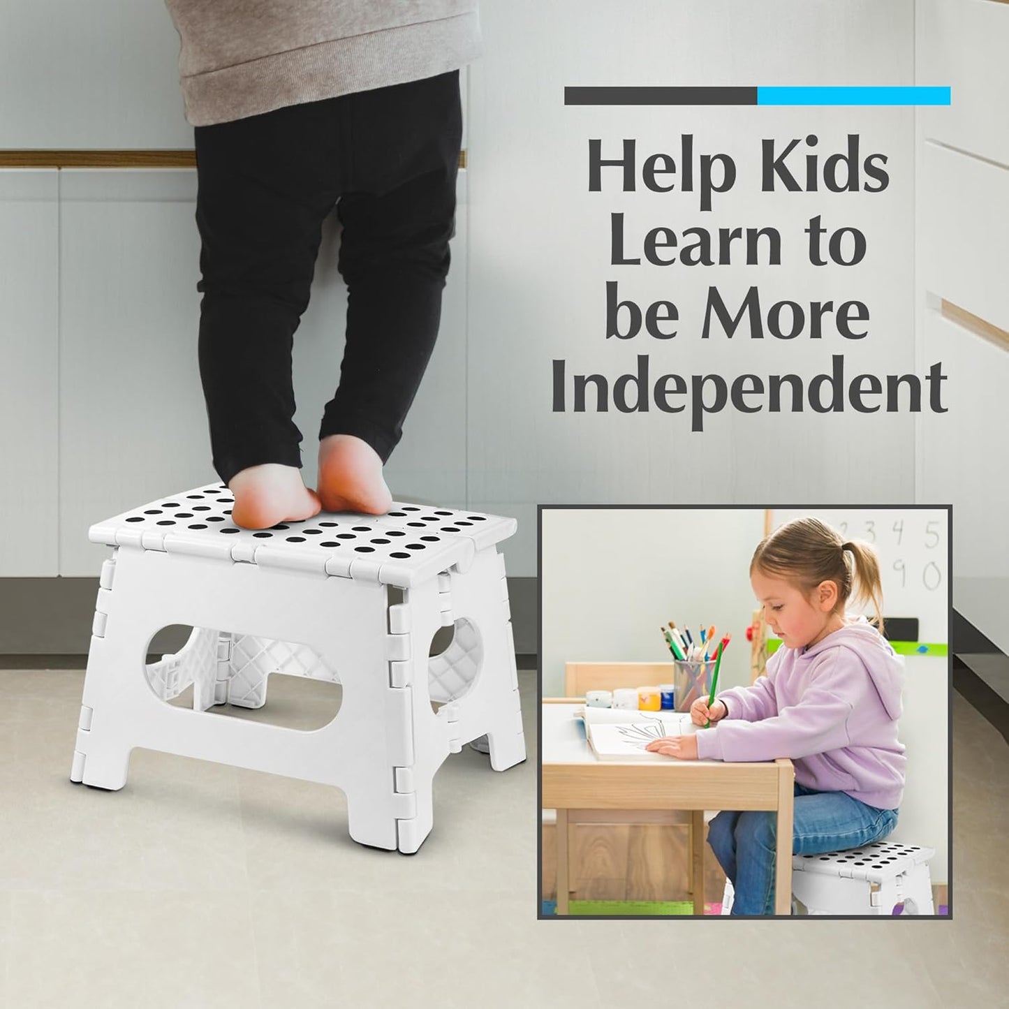 8 Inch) Handy Laundry Folding Lightweight Step Stool - Sturdy Enough to Support Adults and Safe Enough for Kids - Opens
