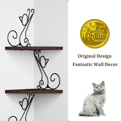 Alsonerbay Corner Shelf Wall Mount, 4 Tier Floating Shelves for Wall, Easy-to-Assemble Wall Shelves Rustic Wood Decor for Bedroom Living Room Bathroom Kitchen Office, Walnut Finish