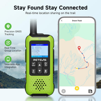 Retevis EZTalk 5 GMRS Two Way Radios, GPS BDS Walkie Talkies Long Range, APP Control, NOAA Weather Alerts, 2000mAh Type-C Rechargeable, IP54 Waterproof, for Outdoor Adventures, Hiking (4 Pack)