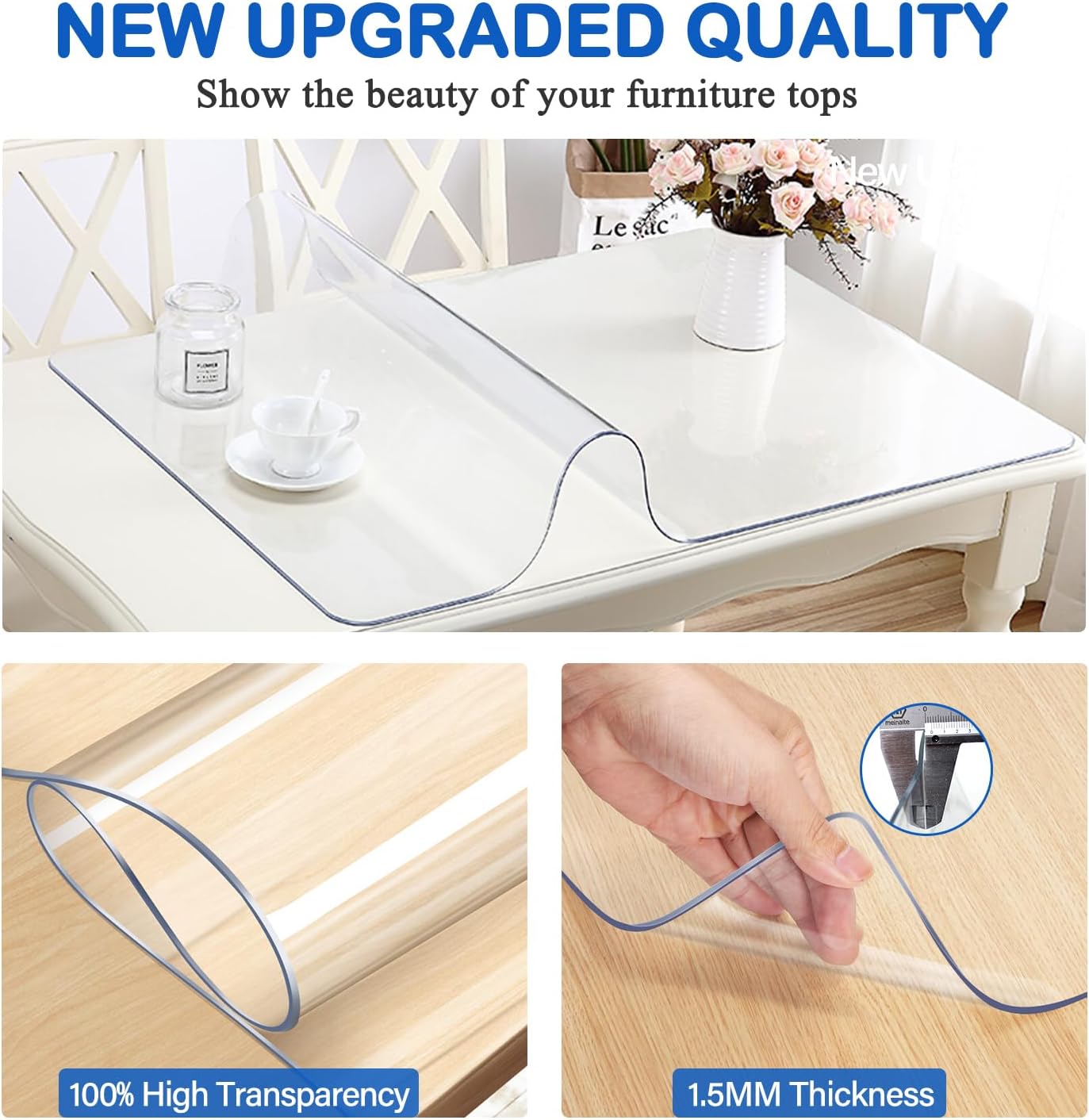 WanDeela 14X26 Inch Countertop Clear Plastic Dining Table Protector Cover PVC Vinyl Desk Blotter Pad Mat Wooden