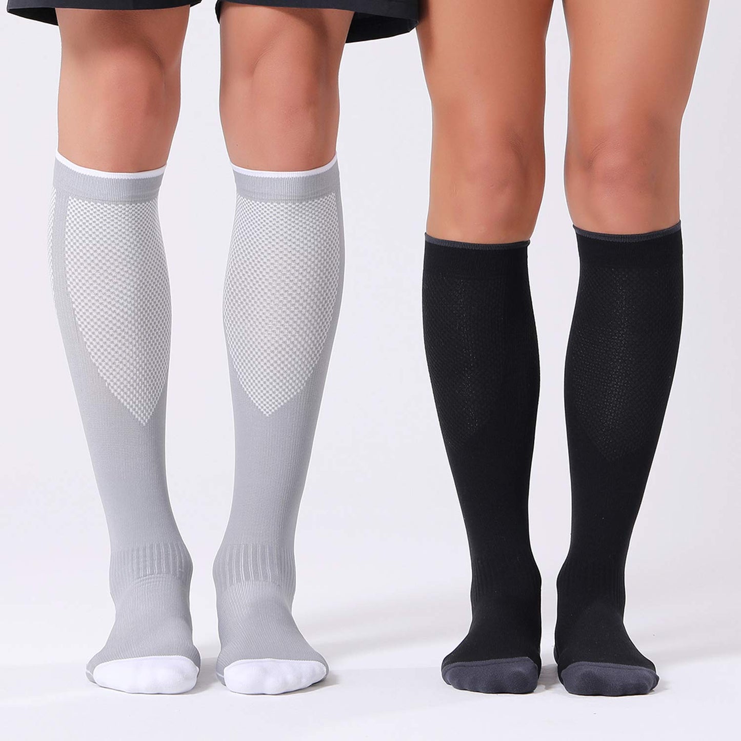 FITRELL 3 Pairs Compression Socks for Women and Men 20-30mmHg- Circulation and Muscle Support Socks for Travel, Running, Nurse, Knee High, Medical Black+White+Grey Small-Medium