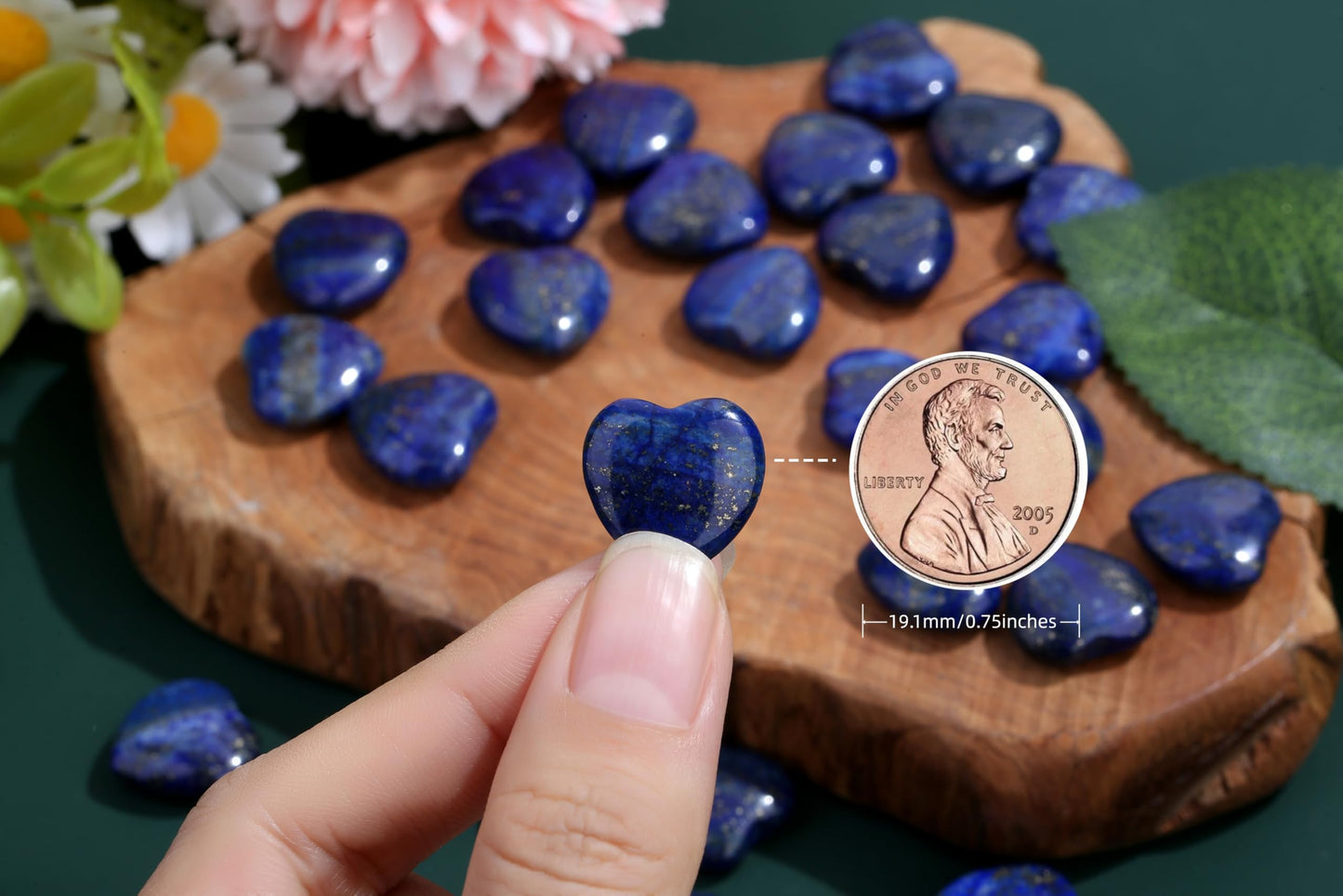NUKAYAI 20PCS Lapis Lazuli Stone Crystal Heart Shaped Stones Polished Healing Crystals Natural Cute Pocket Trinket Gemstone Reiki Wholesale Set Balancing Meditation Mothers Day Bulk Gifts for Women