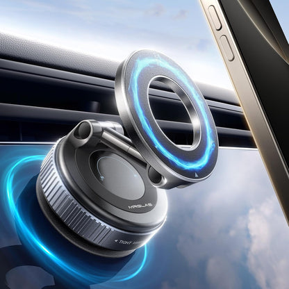 360° Foldable Vacuum Magnetic Phone Holder, Magnetic Car Phone Mount, Hands-Free Suction Cup Phone Holder for Smooth Surface/Car/Gym/Mirror/Tile-Black