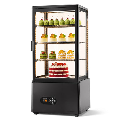 Commercial Cake Display Refrigerator, 78L Countertop Glass Cooler with LED Light, 32-53.6°F Digital Thermostat, Frost-Free Pastry Showcase for 11" Cake, Tempered Glass & Rear Door for Bakery/Cafe/Home