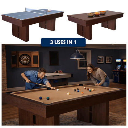 7 FT Pool Table with Dining Top, 3-in-1 Combo Game Table Billiards, Ping Pong and Dining Table. NEW & Improved Design 2026! (Table with Benches)