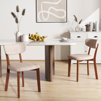 Giantex Wooded Dining Chairs Set of 4, Farmhouse Upholstered Dining Room Chairs w/Rubber Wood Legs, Cushioned Seat, Armless Kitchen Side Chair for Living Room Restaurant, Sandy Beige