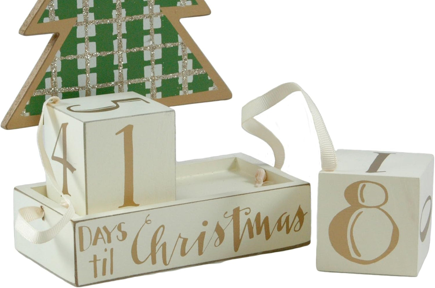 Primitives by Kathy Christmas Countdown Plaid Tree Advent Calendar Wooden Block Set