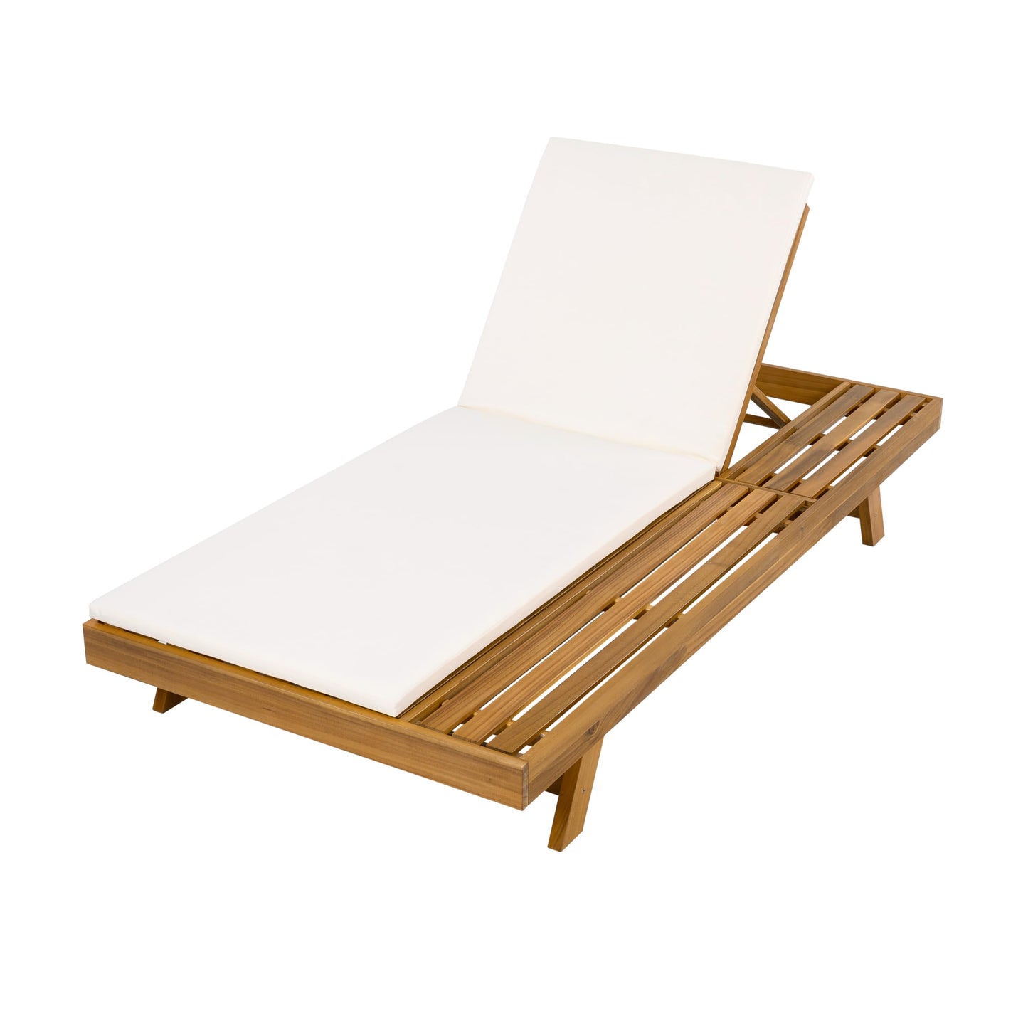 Merax Acacia Wood Chaise Lounge Chair Outdoor Set of 4, Patio Recliner with 4 Position Adjustable Backrest and 1.57" Thick Double-fold Cushion
