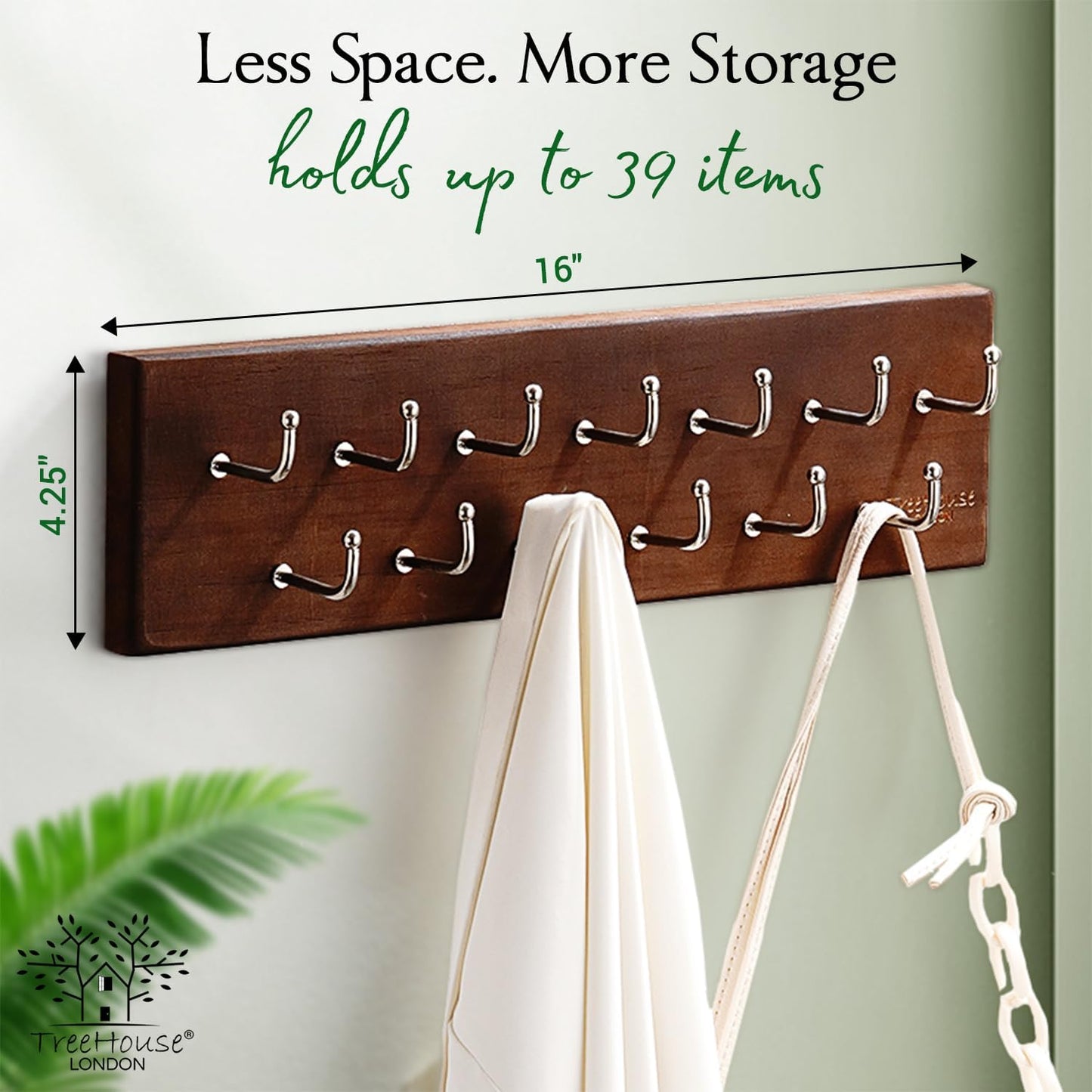 28 Closet, 4.25''Hx16''L Treehouse Belt Organizer Rack, Holds Over Large Belts, Sturdy Metal & Sturdy Wood Storage