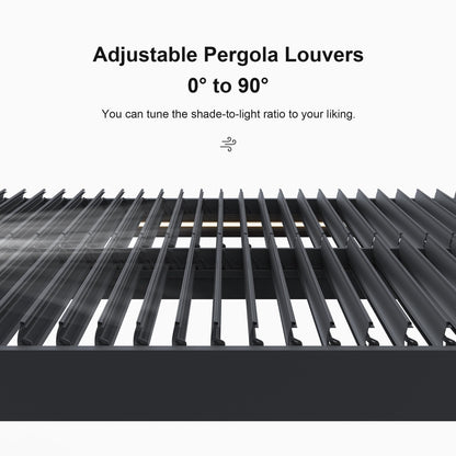 PURPLE LEAF LED Louvered Pergola 94AS 12'x 16' Full Aluminum Frame and Adjustable Roof Integrated Strip Lights for Outdoor Deck Garden Patio Gray Hardtop Gazebo Pergola